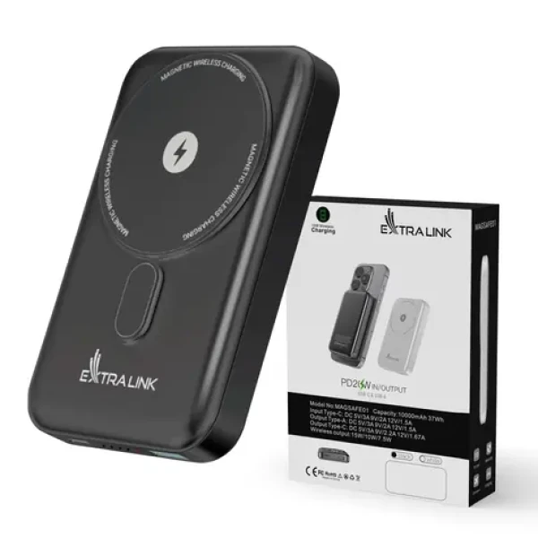 Extralink MagSafe grafitová / Powerbanka / 10000 mAh / MagSafe / PD 20W+15W / USB-C, USB-A