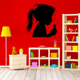Samolepka Dívka s pampeliškou Barva: černá, Velikost: 44 x 60 cm