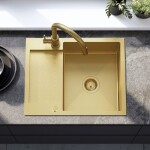 REA - Ocelový dřez Paul BRUSH GOLD s kuchyňskou baterií KPL-96010