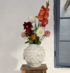 MADAM STOLTZ Kameninová váza Fishes Off White 27 cm, krémová barva, keramika