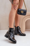 Kožené Lakované Botky Na Bloku Zateplené D&A JC42-53 Černé 36