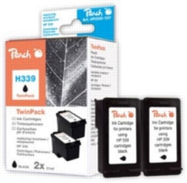 Peach Twin Pack Ink Cartridges black, compatible with HP C8767E, No. 339 (313034)