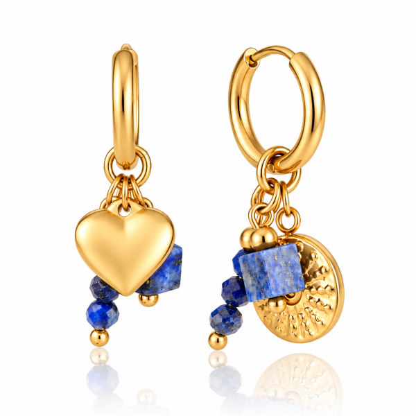 ELENYS Lapis Lazuli Charm | Pozlacené kruhové náušnice s pravým přírodním lapis lazuli