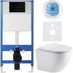 CERANO Kompletní podomítkový WC set Lite/Cesso - bílá matná - WC tlačítko Line, černá matná - předstěnová instalace - 49x36 cm - 8050BD84249