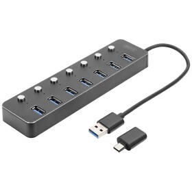 Digitus DA-70248 7 portů USB 3.0-hub lze otočit, lze spínat jednotlivě, LED ukazatel tmavě šedá