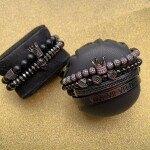Pánský dvojitý náramek Royal Skull - achát, zirkony, Černá 20 cm