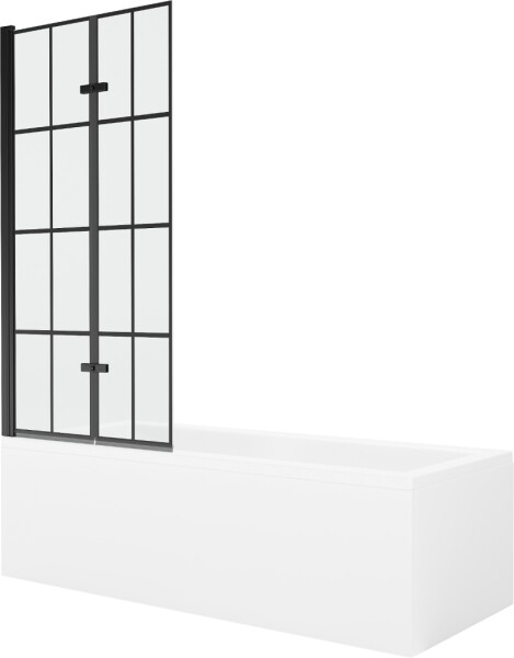 MEXEN/S - Cubik obdélníková vana 150 x 70 cm s panelem + vanová zástěna 80 cm, černá vzor 550315070X9208027077