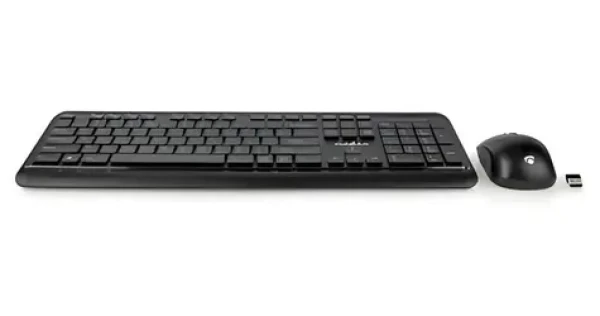 Nedis Bezdrátová sada klávesnice a myši US layout / Sada klávesnice a myši / USB přijímač / 800-1600 DPI (KBMCW100BKUS)