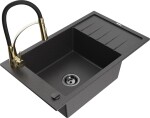 MEXEN/S - Elias granitový dřez 1 s odkapávačem včetně baterie Aster, černá kropenatá 6511-76-73450-57-B