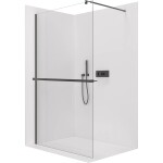 CERANO Sprchová zástěna Walk-in Onyx Round L/P - 8 mm + polička/držák na ručníky - kulatá vzpěra - černá matná, transparentní sklo - 50x200 cm