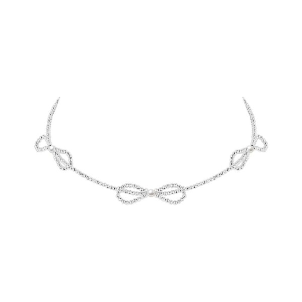 Choker náhrdelník Carlita - mašle, Stříbrná 40 cm + 5 cm (prodloužení)