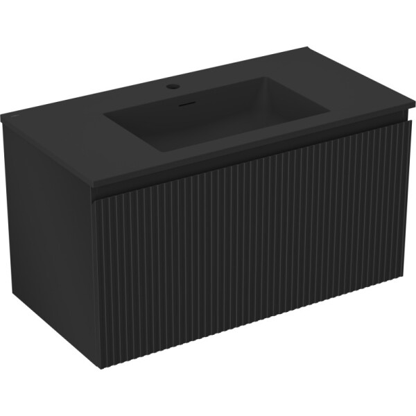 MEXEN/S - Rivel koupelnová skříňka 90 cm s umyvadlem Otis, 1 šuplík, reliéf , černá mat 91A20-09047-1-BF71-W18M71