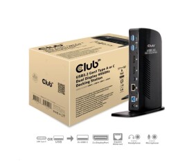 Club3D Dokovací stanice USB-A nebo USB-C, 10v1 2xDP, 6xUSB, 1xRJ45, 1x3.5mm, černá EDF_795086