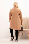 Dámský elegantní kabát Plus Size s límcem a velkými kapsami camelový UNI