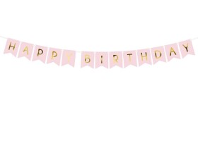 PartyDeco narozeninová girlanda růžová Happy Birthday