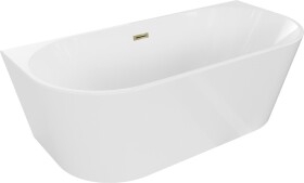 MEXEN/S - Oval vana volně stojící nástěnná 180 x 80, bílá, sifon a přepad zlatá 52671808000-50