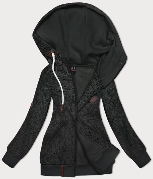 Rozepínací mikina v grafitové barvě s kapucí a se vzorem drobných srdíček (2316) odstíny šedé M (38)