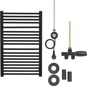 CERANO Koupelnový radiátorový set Antonio - kombinované vytápění, wifi tyč - boční jednobodové připojení - 300W - černá matná - 860x550 mm