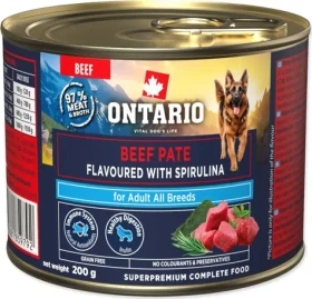ONTARIO Konzerva Adult hovězí paté se spirulinou 200 g / Konzervy pro psy / Superprémiové / Grain free (214-859792)