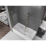 MEXEN/S - Velar Dvoukřídlá posuvná vanová zástěna 130 x 150, transparent, zlatá 896-130-000-01-50