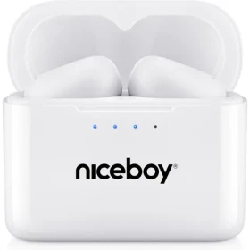 Niceboy HIVE Podsie 4 bílá / Bezdrátová sluchátka s mikrofonem / TWS / Bluetooth 5.4 / IP54 / nabíjecí pouzdro (hive-podsie-4-white)