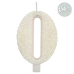 Svíčka číslo 0 bílá s glitrem 9,5 cm Svíčka číslo 0 bílá s glitrem 9,5 cm