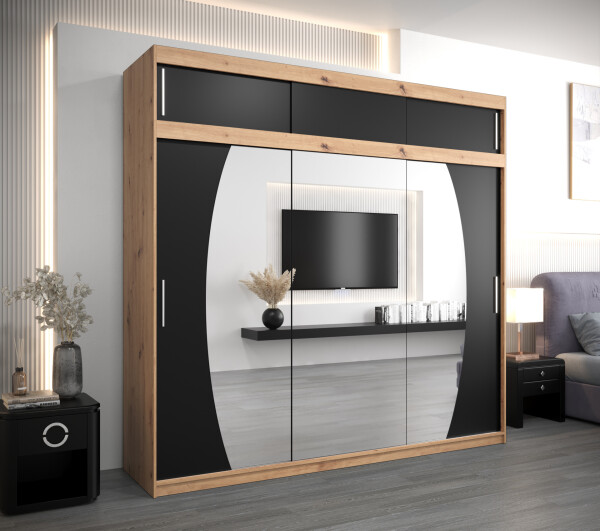 Šatní skříň Abi E0 s nástavcem Barva korpusu: Dub artisan, Rozměry: 250 cm, Dveře: Černá