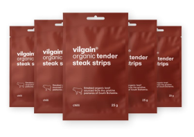 Vilgain Sušené steakové proužky BIO – 5× chilli 25 g