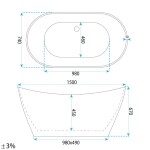 REA - Volně stojící vana FERRANO 150 cm Černá krytka zátky KPL-W6099