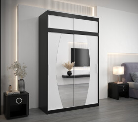 Šatní skříň Abi E0 s nástavcem Barva korpusu: Černá, Rozměry: 150 cm, Dveře: Bílá