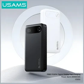 USAMS PB80 bílá / Powerbanka / 20000mAh / PD 20W / USB-C + 2x USB-A / LED displej (20KCD25102)