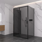 CERANO - Třístěnný sprchový kout Varone LINE U L/P - 6 mm - černá matná, grafitové sklo - 160x100x195 - posuvný CER-8050BD7896