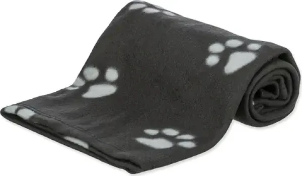 TRIXIE BEANY 100x70 cm černá s bílými tlapkami / Deka pro psy / Fleece / Praní 60 °C (G14-37192)