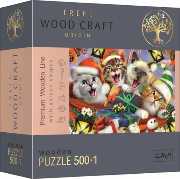 Trefl Wood Craft Origin - Puzzle - Vánoční Kočky