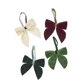 MADAM STOLTZ Dekorativní sametová mašle Maroon / Ecru / Green / Light green – set 4 ks, zelená barva, textil