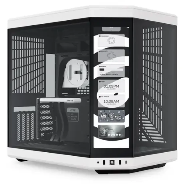 HYTE Y70 Touch černo-bílá / E-ATX / 1x USB-C 3.2 / 2x USB-A 3.2 / bez zdroje / displej / průhledná bočnice (CS-HYTE-Y70-BW-L)