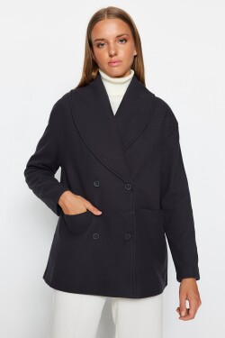 Trendyol Anthracite Oversize široký šálový límec razítkovaným kabátem