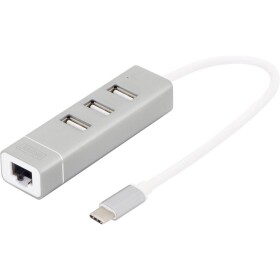 Digitus DA-70253 3 + 1 port USB 2.0 hub s konektorem USB C, s hliníkovým krytem, se zabudovaným převodníkem, kovový ukazatel hliník