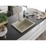 MEXEN/S - Elix granitový dřez 1-miska 600 x 500 mm, béžový, sifon zlatá 6525601005-69-G