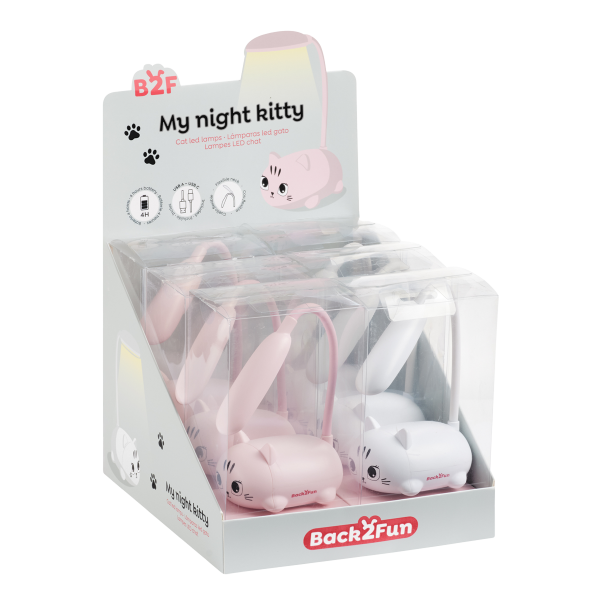 Miquelrius B2F - LED lampička, Night Kitty, teplé světlo, USB napájení, 6 ks, displej, mix barev