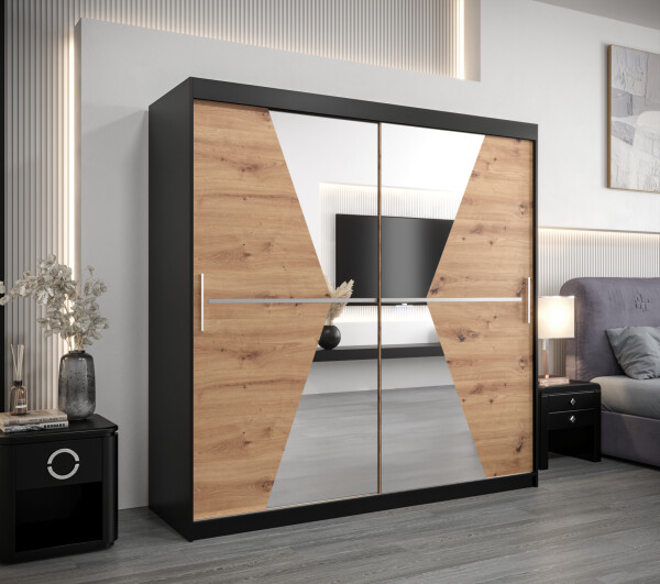 Šatní skříň Abi Ma Barva korpusu: Černá, Rozměry: 200 cm, Dveře: Dub artisan