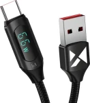 Wozinsky WUACC2 černá / Kabel USB-A (M) - USB-C (M) / 66W / 6A / 2m / displej