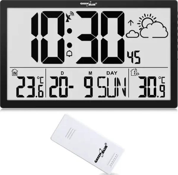 GreenBlue GB218 / Nástěnné hodiny LCD / Teplota a datum / Velký formát (GB218)