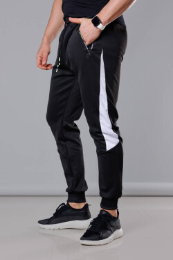 Černo-bílé pánské teplákové kalhoty se vsadkami (8K168) Barva: odcienie czerni, Velikost: