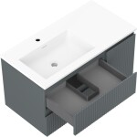 MEXEN/S - Rivel koupelnová skříňka 90 cm s umyvadlem Otis levá, 2S, 1D, reliéf, grafit mat/bílá mat 91A23-09047-3-BBFFF66-W18L01