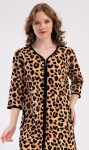 Dámské domácí šaty s tříčtvrtečním rukávem Leopard hnědá 2XL