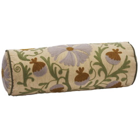 MADAM STOLTZ Sametový vyšívaný polštář / válec Old Rose, multi barva, textil