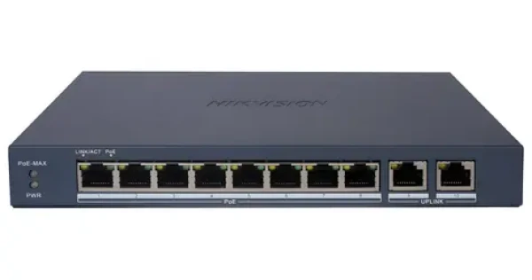 Hikvision DS-3E1510P-EI/M(B) / Switch / 8x Gigabit PoE / 2x Gigabit Uplink / Super PoE 80 W / dosah 300 m (DS-3E1510P-EI/M(B))