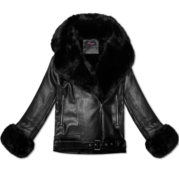 Dámská bunda ramoneska s kožešinovým límcem (61M8507-392A) černá - Goodlooking S