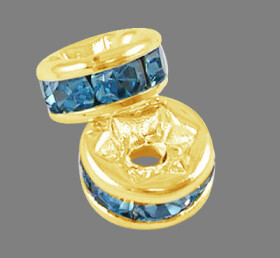 Mosazná rondelka - zlatá - světle modrá - třída A - ∅ 8 x 3,8 mm - 1 ks